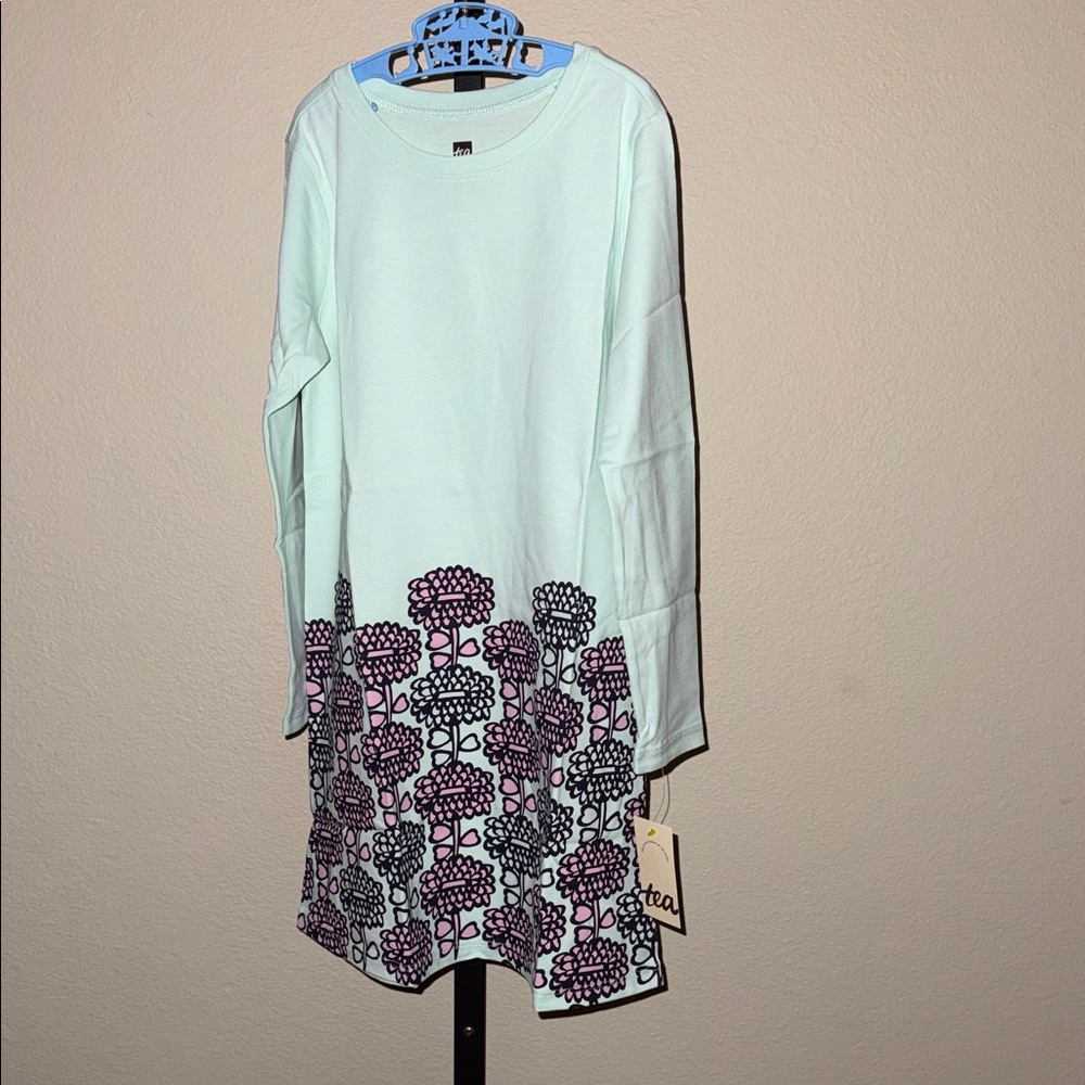 NWT Tea Collection Mint with Purple and Pink Floral Garden Dress Girl’s Size 6